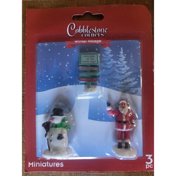 Lot of 2 Christmas Cobblestone Corners Village Miniatures Santa Snowman Well - Picture 2 of 4